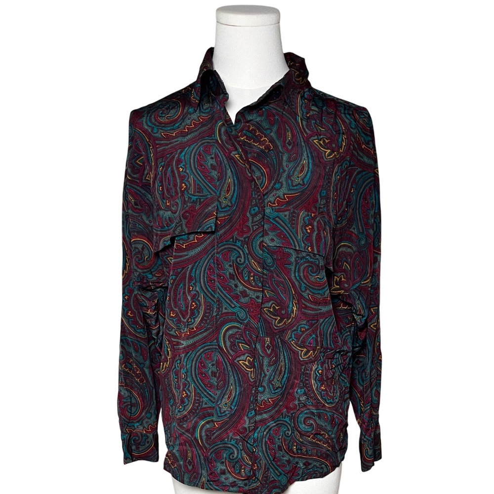 Vintage Classic Silk Paisley Blouse Linda Allard Ellen Tracy 80s 90s M - Picture 3 of 10